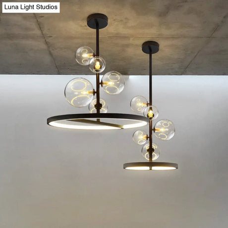 Modern Clear Glass Bubble Chandelier 5 Light Black Pendant Light with Loop Bottom