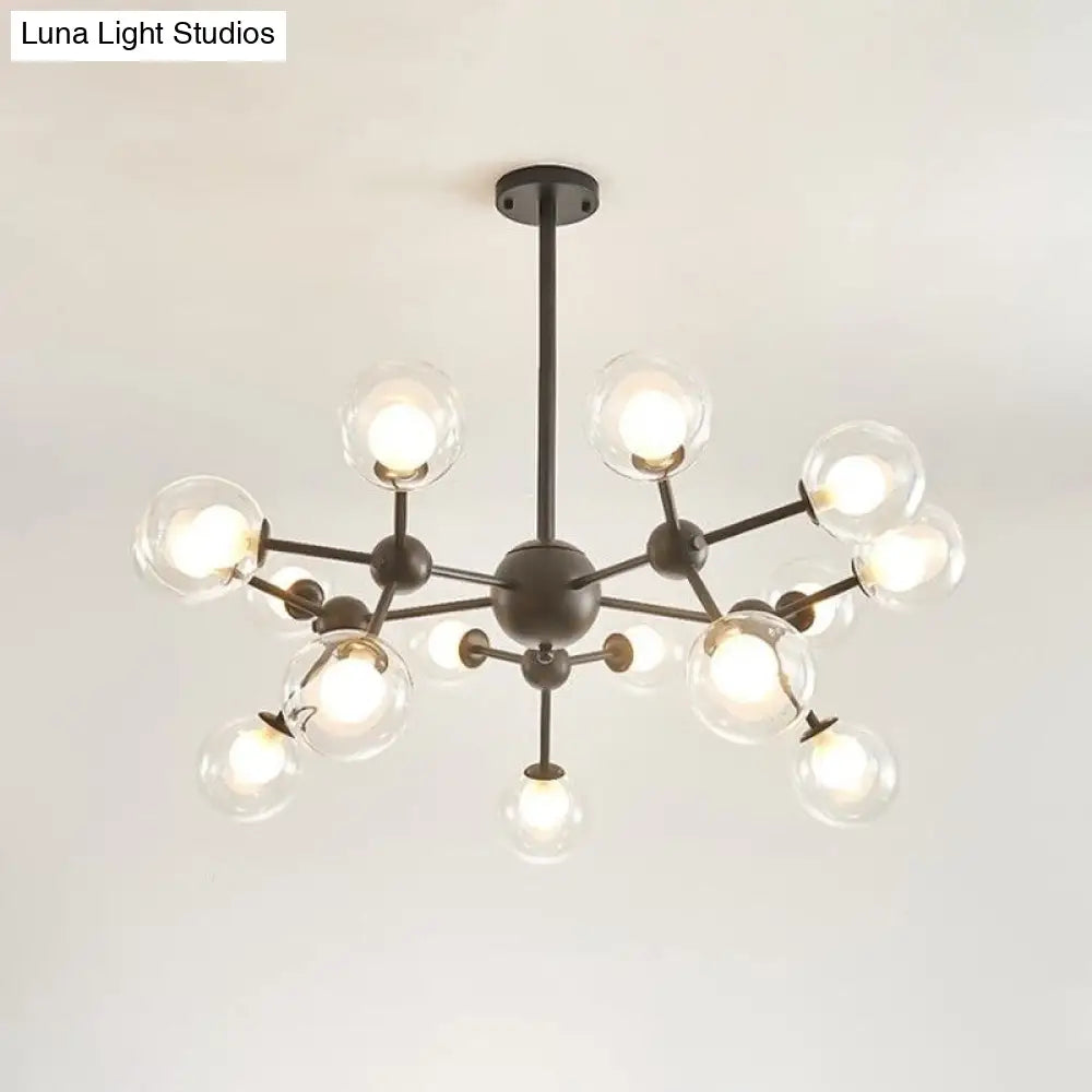 Modern Clear Glass Bubble Chandelier With Starburst Design - 9/12/15 Lights Black/Gold