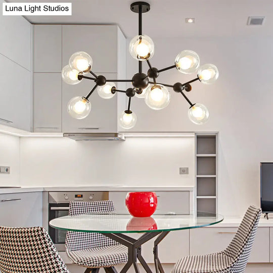 Modern Clear Glass Bubble Chandelier With Starburst Design - 9/12/15 Lights Black/Gold 12 / Black