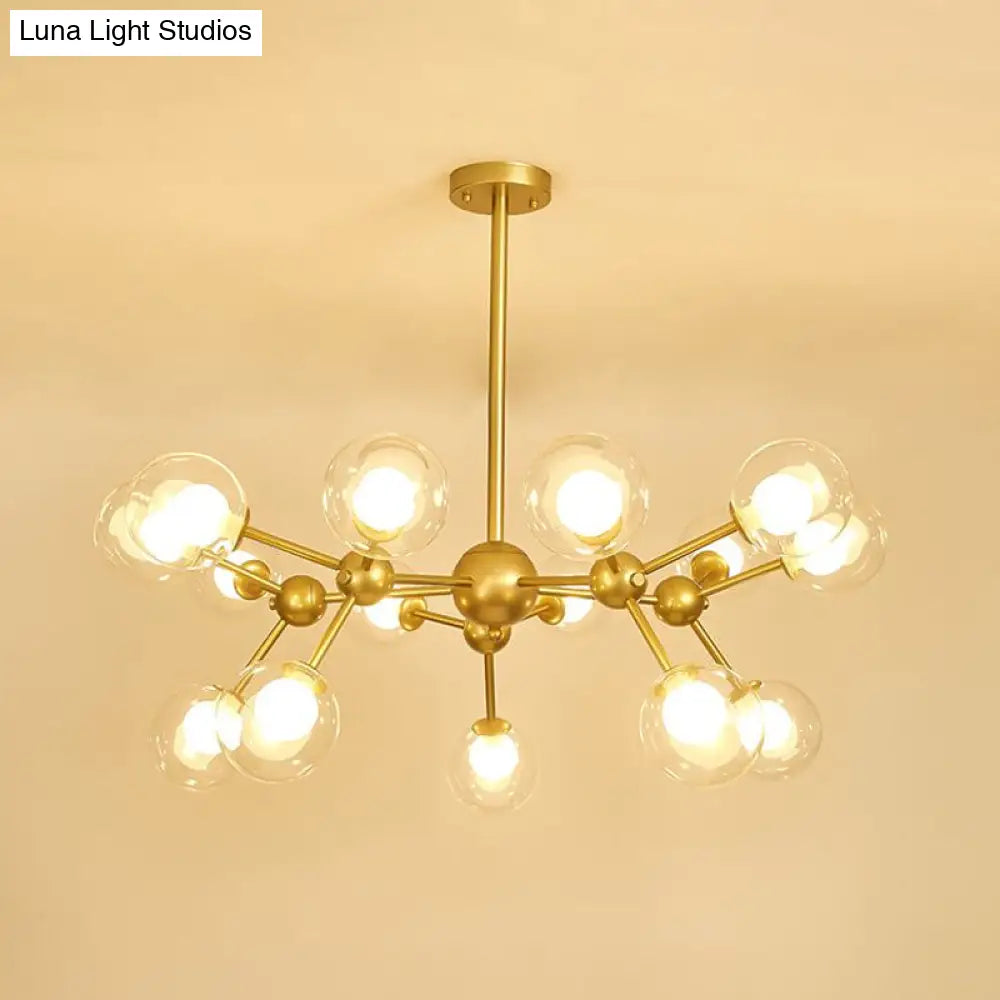 Modern Clear Glass Bubble Chandelier With Starburst Design - 9/12/15 Lights Black/Gold