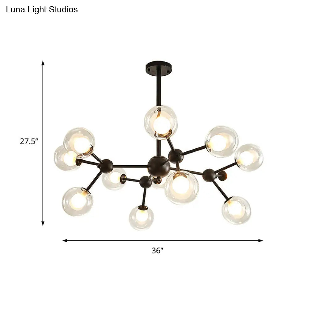 Modern Clear Glass Bubble Chandelier With Starburst Design - 9/12/15 Lights Black/Gold