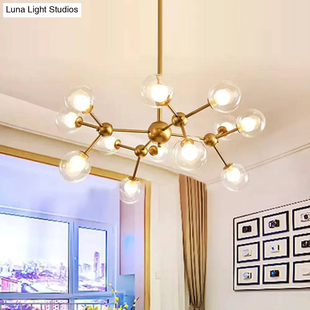 Modern Clear Glass Bubble Chandelier With Starburst Design - 9/12/15 Lights Black/Gold