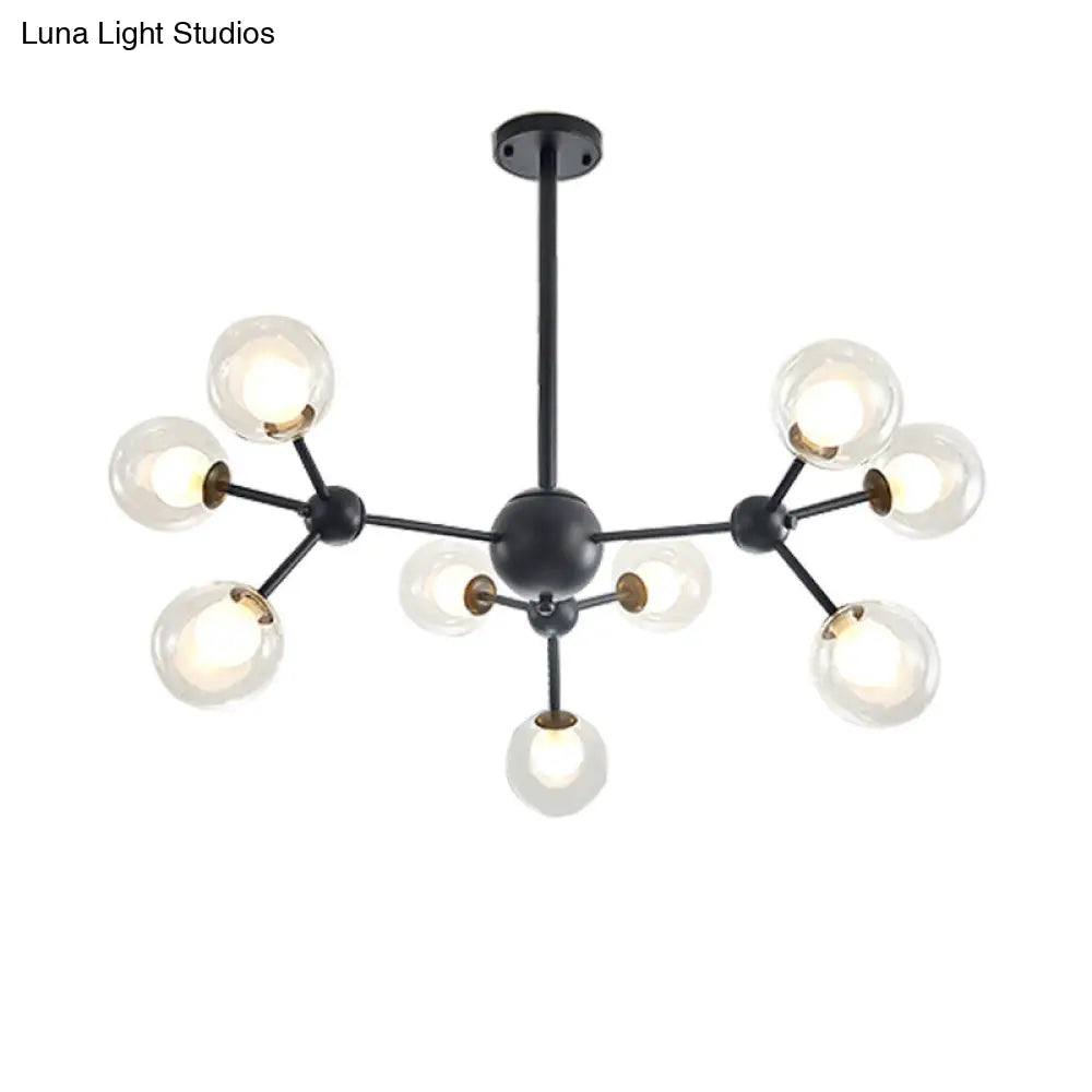 Modern Clear Glass Bubble Chandelier With Starburst Design - 9/12/15 Lights Black/Gold