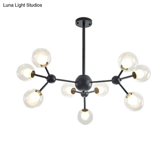 Modern Clear Glass Bubble Chandelier With Starburst Design - 9/12/15 Lights Black/Gold