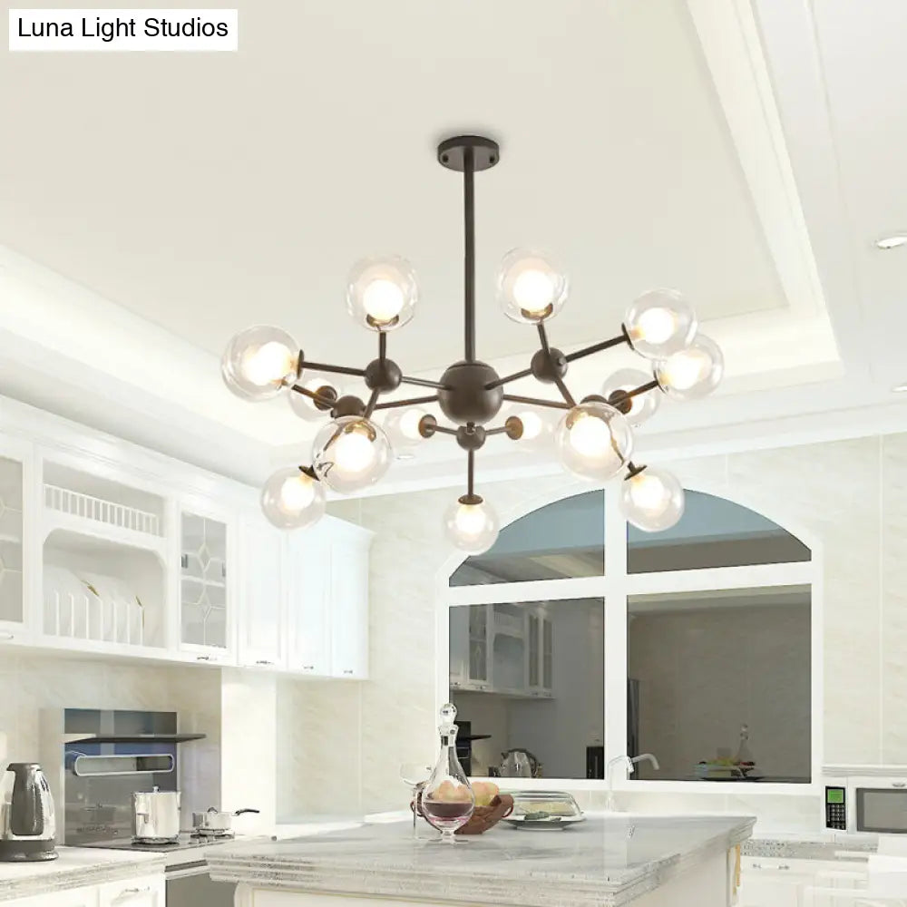 Modern Clear Glass Bubble Chandelier With Starburst Design - 9/12/15 Lights Black/Gold 15 / Black