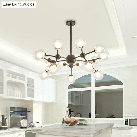 Modern Clear Glass Bubble Chandelier With Starburst Design - 9/12/15 Lights Black/Gold 15 / Black