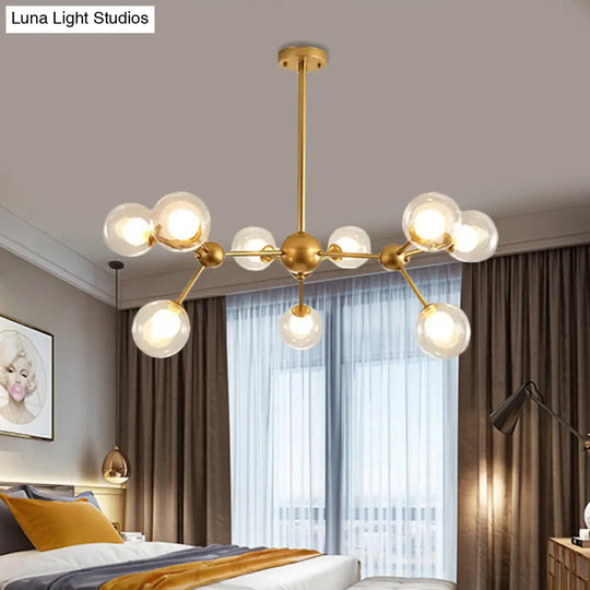 Modern Clear Glass Bubble Chandelier With Starburst Design - 9/12/15 Lights Black/Gold