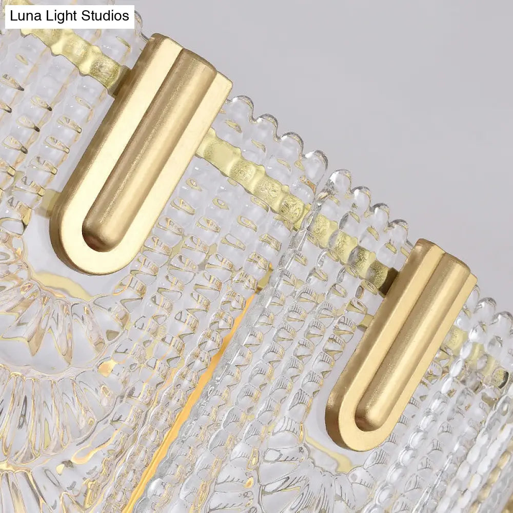 Modern Clear Textured Glass Chandelier With Round Pendant And Scalloped Edge