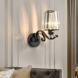 Modern Clear Glass Conic Wall Lamp - 1/2-Bulb Black Sconce Lighting With Crystal Decor 1 /