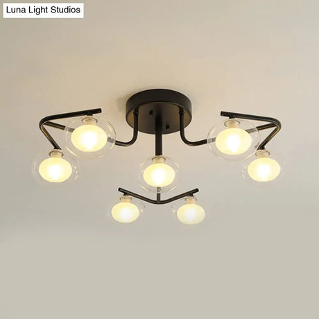 Modern Clear Glass Global Semi Flush Mount With Multiple Rod Design - 7/9 Lights Led Black Lamp