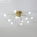 Modern Clear Glass Led Flushmount Ceiling Lamp With Brass Finish - 13 Lights