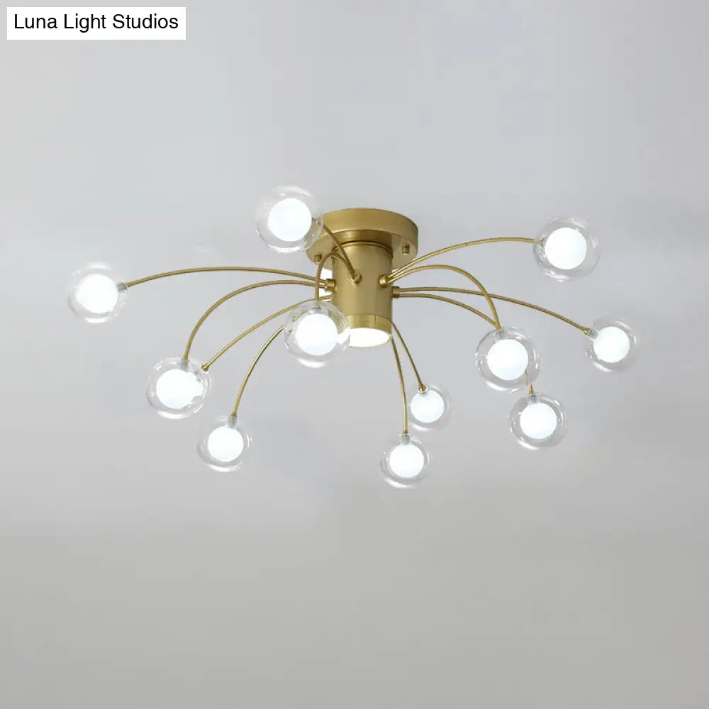 Modern Clear Glass Led Flushmount Ceiling Lamp With Brass Finish - 13 Lights