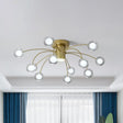 Modern Clear Glass Led Flushmount Ceiling Lamp With Brass Finish - 13 Lights