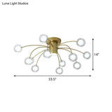 Modern Clear Glass Led Flushmount Ceiling Lamp With Brass Finish - 13 Lights