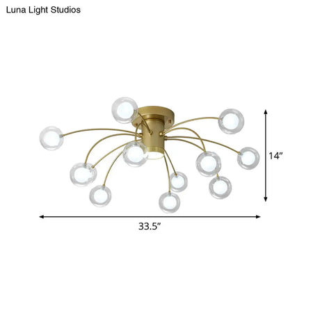 Modern Clear Glass Led Flushmount Ceiling Lamp With Brass Finish - 13 Lights