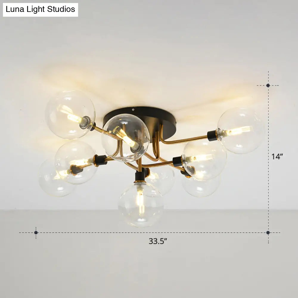 Modern Clear Glass Semi - Flush Ceiling Light - Stylish Flush Mount Fixture For Dining Room 9 / Gold