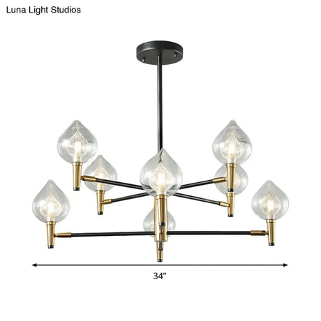 Modern Clear Glass Teardrop Chandelier – 6/8 Heads Black & Gold Hanging Ceiling Light