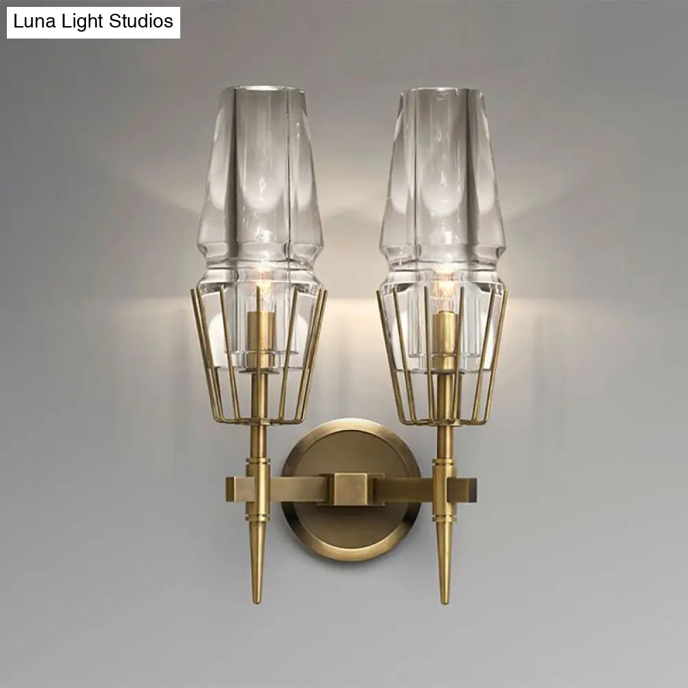 Modern Clear Glass Wall Sconce Tapered Design Gold Finish 1/2 Mount Lights