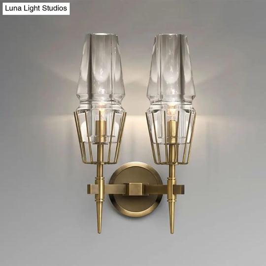 Modern Clear Glass Wall Sconce Tapered Design Gold Finish 1/2 Mount Lights