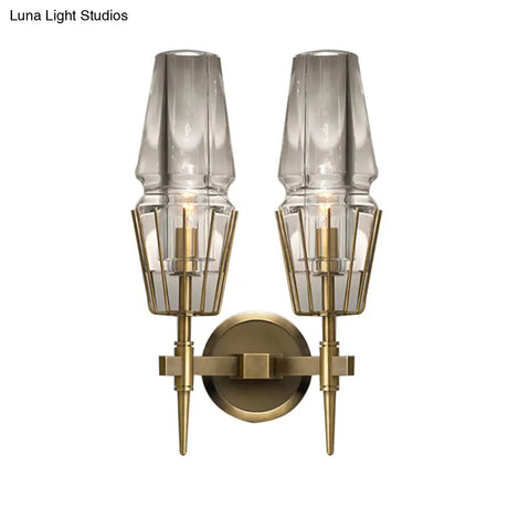 Modern Clear Glass Wall Sconce Tapered Design Gold Finish 1/2 Mount Lights