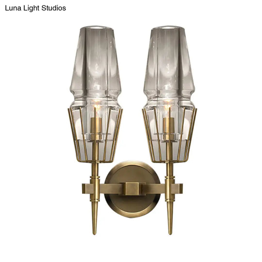 Modern Clear Glass Wall Sconce Tapered Design Gold Finish 1/2 Mount Lights