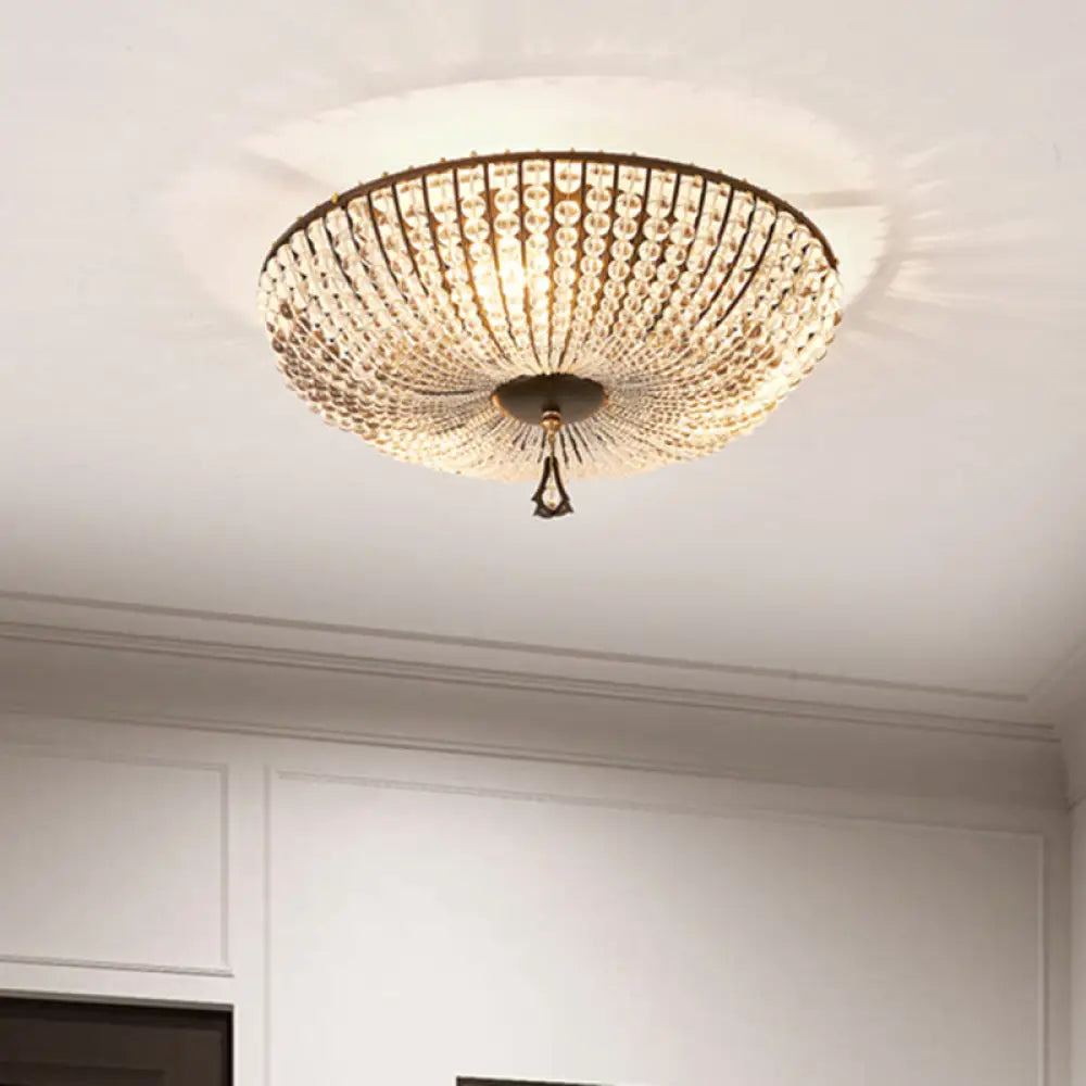 Modern Clear K9 Crystal Bowl Ceiling Lamp - 3 Lights Black Flush Mount For Bedroom Lighting