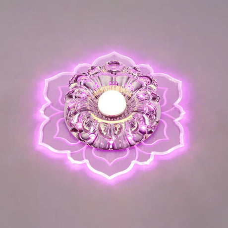 Modern Clear Led Flush Ceiling Light For Foyer - Blossom Shade Crystal / Purple