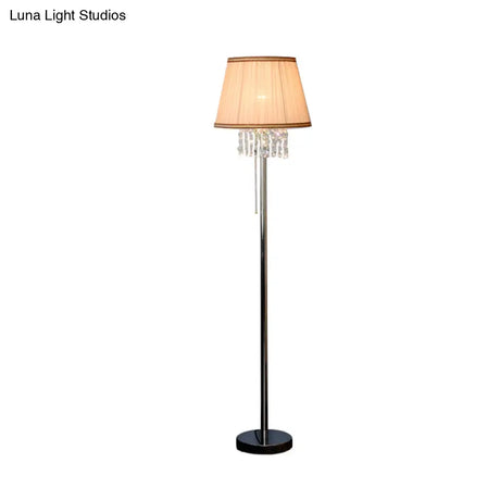Modern Coffee Fabric Floor Lamp With Crystal Draping - 1-Light Reading Light For Living Room