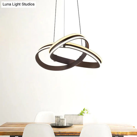 Modern Coffee Metal Chandelier Lamp – Seamless Curve Design | LED Pendant Light Warm/White Glow