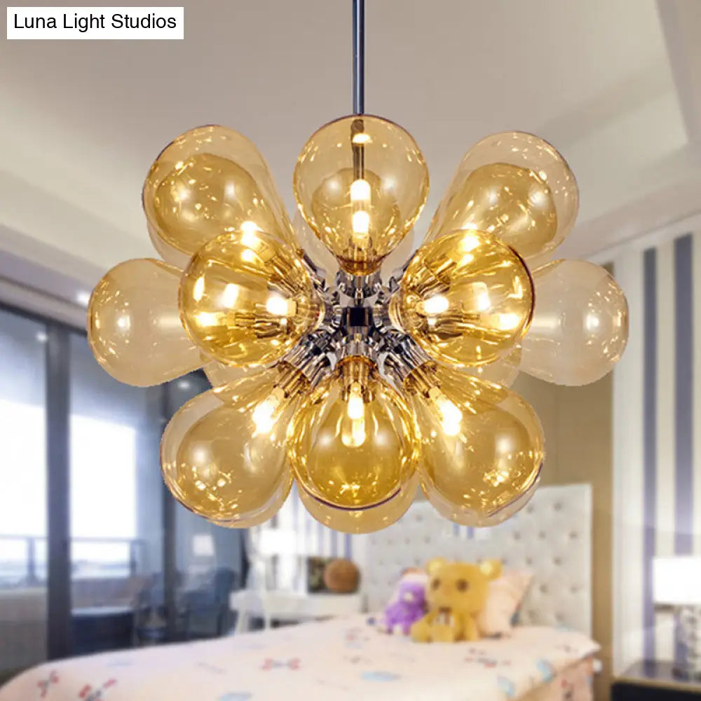 Modern 18-Head Cognac Glass Bubble Ceiling Light Chandelier Fixture