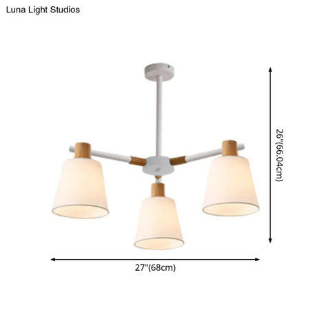 Modern Cone Fabric Chandelier Light - Wooden Hang Lampshade For Dining Room Or Bedroom