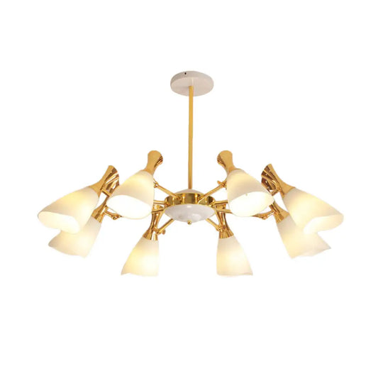 Frosted Glass Gold Chandelier With Modern Cone Design And 6/8 Lights In Warm/White