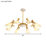 Modern Cone Frosted Glass Hanging Lamp: 6/8 Lights Gold Chandelier Fixture In Warm/White Light