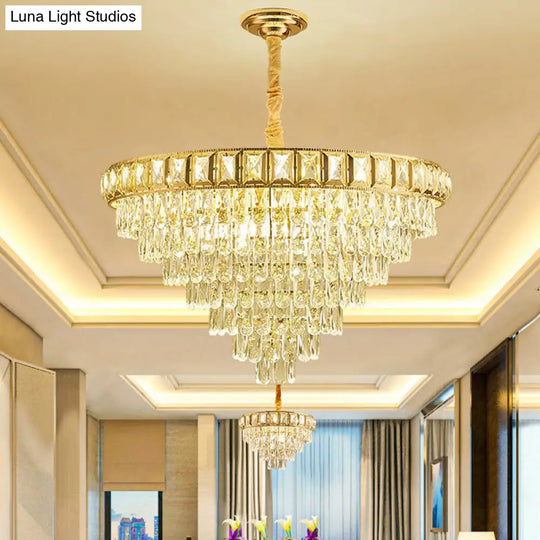 Modern Cone-Shaped Crystal Chandelier For Living Room Clear Minimalistic Design