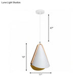 Modern Conic Drop Pendant Light With White Wood Finish Ideal For Dining Table