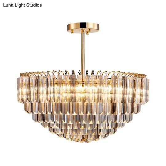 Modern Conic Semi-Mount Gold Crystal Ceiling Light Fixture With 10 Faceted Lights And Tiered Design