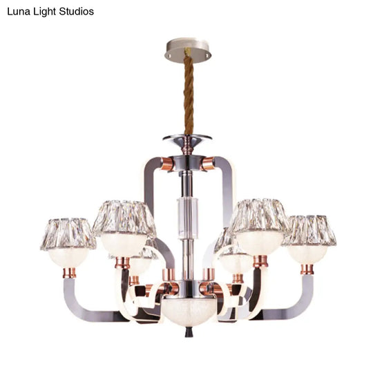 Modern Conical Crystal Chandelier - 6-Light Bedroom Hanging Lamp In Chrome