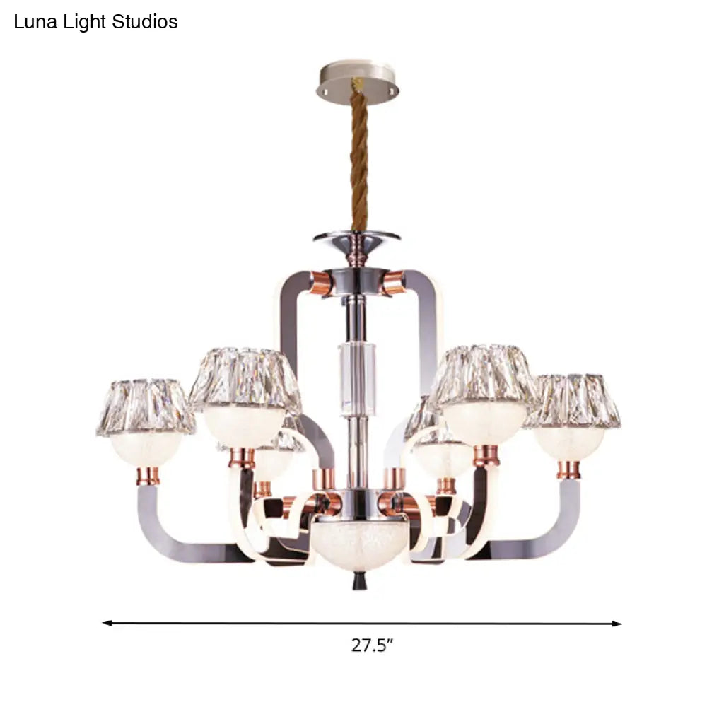 Modern Conical Crystal Chandelier - 6-Light Bedroom Hanging Lamp In Chrome