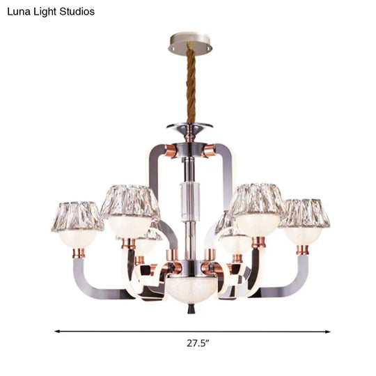 Modern Conical Crystal Chandelier - 6-Light Bedroom Hanging Lamp In Chrome