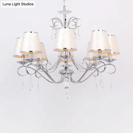 Modern Conical Fabric Shade Pendant Chandelier - 8 Heads Beige