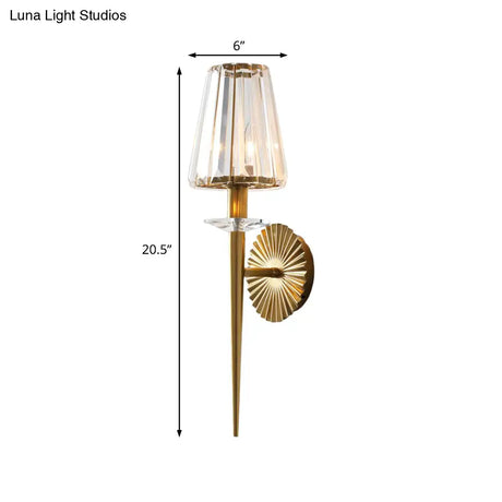 Modern Conical Wall Sconce In Gold With Clear Crystal And Metal - Perfect For Living Room Lighting