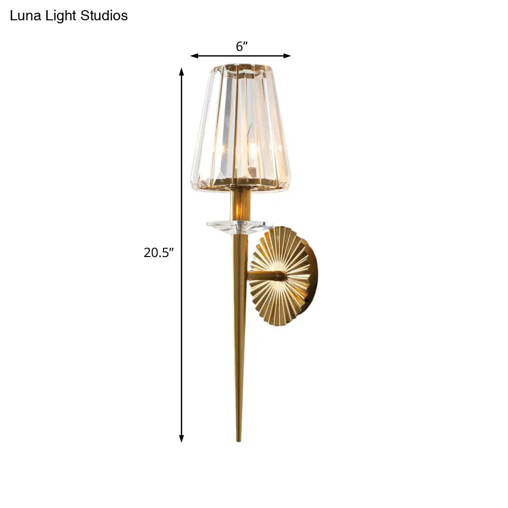 Modern Conical Wall Sconce In Gold With Clear Crystal And Metal - Perfect For Living Room Lighting