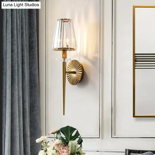 Modern Conical Wall Sconce In Gold With Clear Crystal And Metal - Perfect For Living Room Lighting