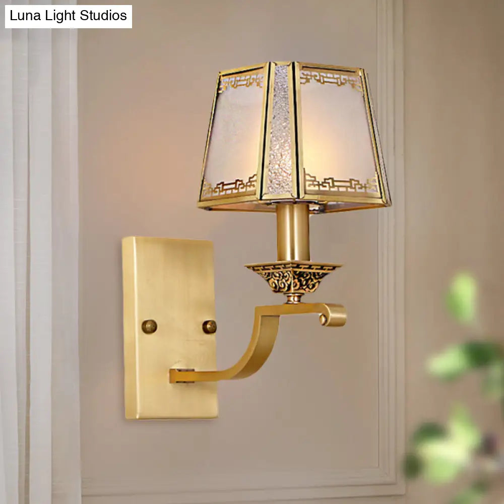 Modern Cream Glass Gold Wall Sconce - Trapezoidal 1/2-Light Colonial-Inspired Light Fixture For