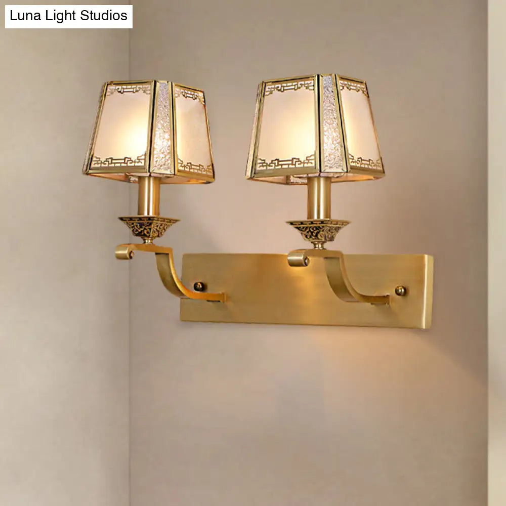Modern Cream Glass Gold Wall Sconce - Trapezoidal 1/2-Light Colonial-Inspired Light Fixture For