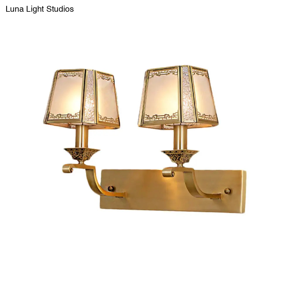 Modern Cream Glass Gold Wall Sconce - Trapezoidal 1/2-Light Colonial-Inspired Light Fixture For