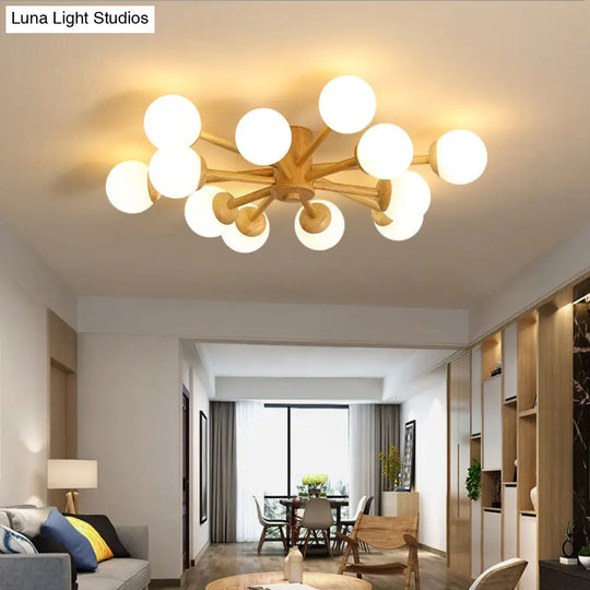 Modern Cream Glass Sputnik Flush Mount Ceiling Light For Living Room 12 / Wood