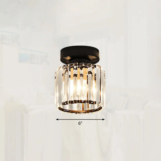 Modern Crystal 1 - Light Corridor Semi Flush Mount Lamp - Small Ceiling Mounted Light Black / Round