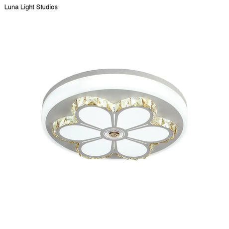 Modern Crystal And Acrylic Flush Ceiling Light With Flower Pattern White/3 Color Led Brown/White