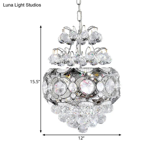 Modern Crystal Ball Chandelier - Silver Pendant Light For Corridor 3 Heads Cascading Design